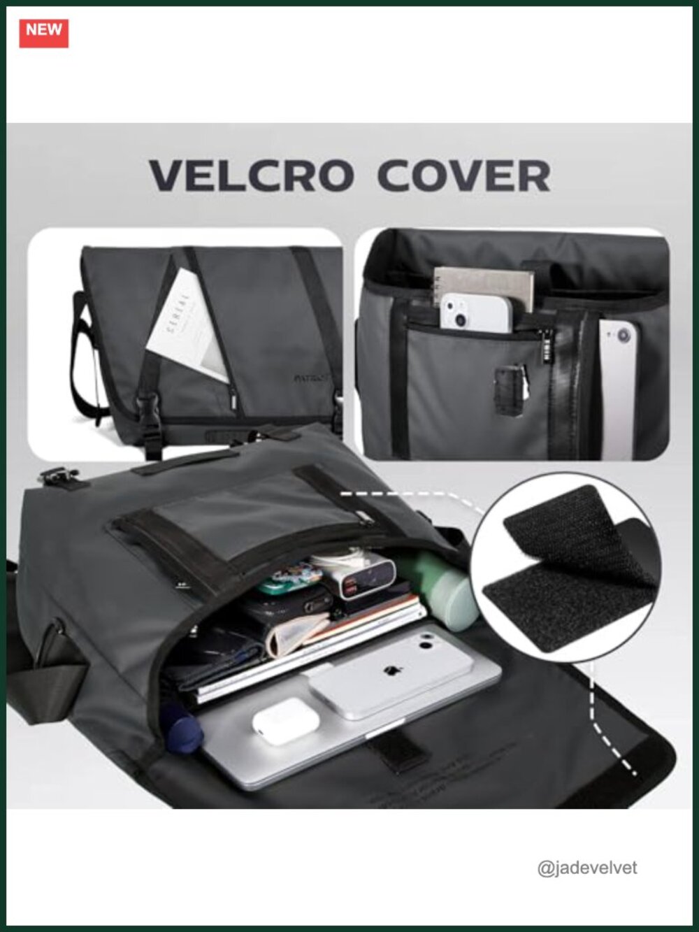 Large Messenger Bag Crossbody Laptop, Rubber Oxford Cloth, Waterproof - Picture 3 of 6